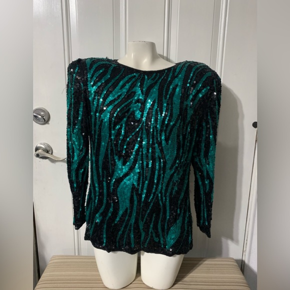 Vintage Neiman-Marcus sequined silk blouse size Large. - Picture 1 of 12